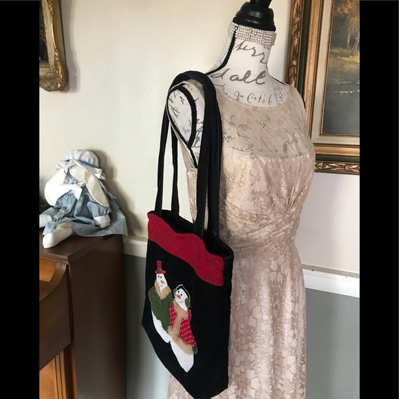 Rare Vintage Snowman Velvet Shoulder Bag - Picture 4 of 10